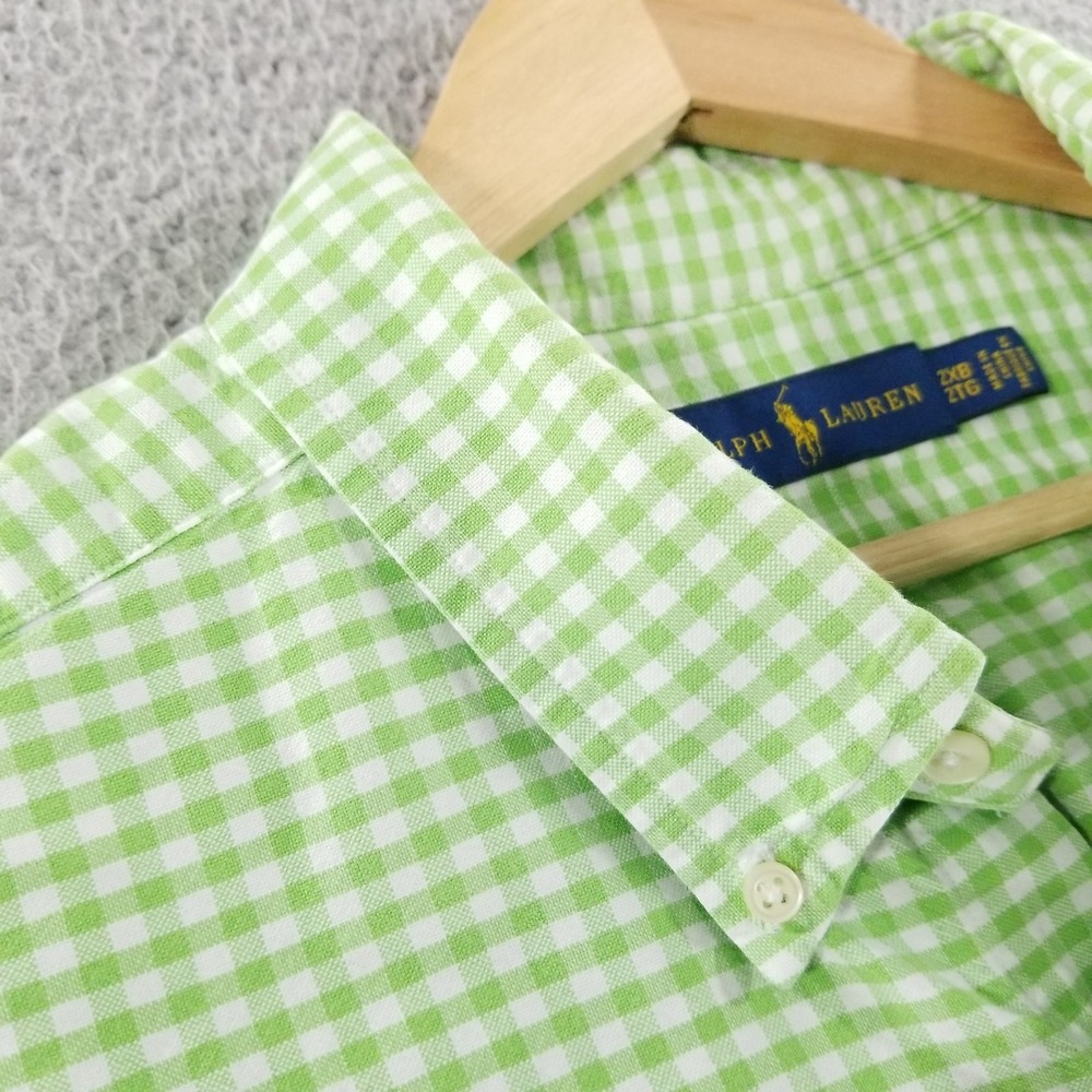 Ralph Lauren Shirt Mens 2XB Green Check Gingham Oxford Button Down Dress Cotton